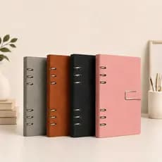 Caderno Fichário A5 PU Premium Elegante Capa Aveludada 119 Folhas Pautadas Planner Faculdade Estudo