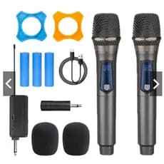 Kit 2 Microfones Dinâmico Sem Fio Profissional Recarregável Uhf para Karaokê