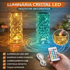 Luminária de mesa de cristal LED  de luz Multicor decorativa projetor com interface USB rapido 21cm