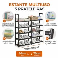 Estante 5 Prateleiras Multiso Sapateira Organizadora Sala Cozinha Escritorio Roupas Calçados