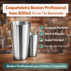 Coqueteleira Boston Profissional Inox 820ml para Drinks Bartender Bar