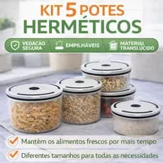 🔥 Jogo 5 Potes Herméticos Quadrado Organização Cozinha Promoção