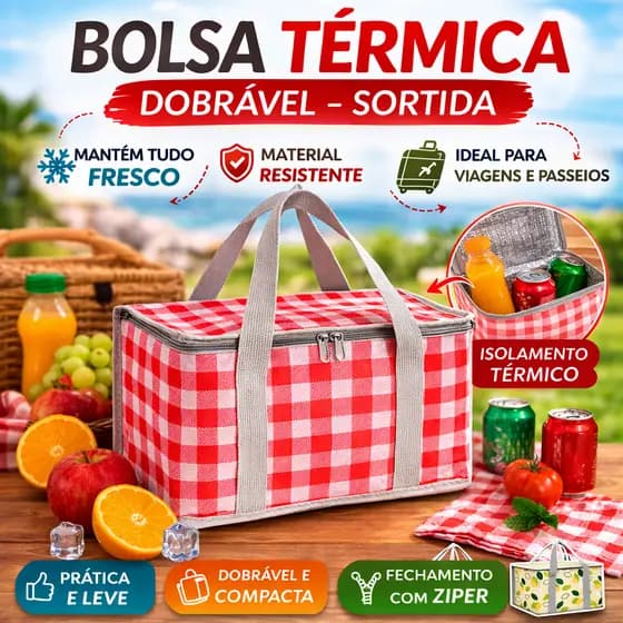 KIT Bolsa térmica Cesto para piquenique + toalha campink zíper dobravél alimento qn impermeavél