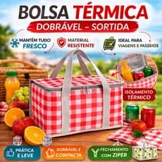 KIT Bolsa térmica Cesto para piquenique + toalha campink zíper dobravél alimento qn impermeavél