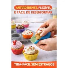 🔥 Kit 12 Formas de Silicone Cupcake Muffins Antiaderente Cores