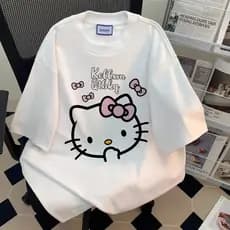 Camiseta Algodão Premium Unissex Streetwear Tendência Estampa Exclusiva Hello Kitty Confortável