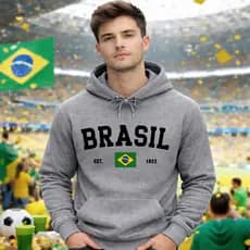 Moletom Canguru Brasil Campeão  Unissex Estampa Futebol Streetwear Com Capuz Copa Do Mundo
