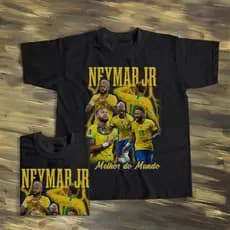 Camiseta Algodão Streetwear Básica Menino Ney Melhor Do Mundo Brasil Copa do Mundo Campeão Unissex