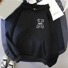 Moletom Canguru Premium Flanelado Algodão Feminino Estampado Preto Urso Tendência Unissex