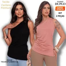 KIT 2 Blusas Regata Feminina Ombro Só Manga Estilosa Verão