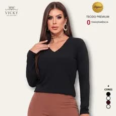 Blusa Feminina Manga Longa Gola V Segunda Pele Basica T-shirt
