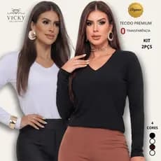 Kit 2 Blusas Feminina Manga Longa Gola