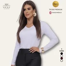 blusinha feminina gola V manga longa