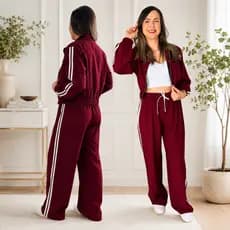 Conjunto Blusa Manga Longa Calça Pantalona Feminino Listra Lateral