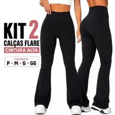 Kit 2 Calça Legging Flare Leg Boca De Sino Cintura Alta Suplex Academia Zero Transparência