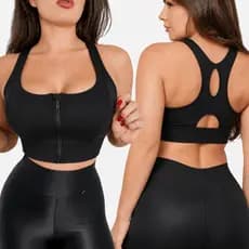 Top Feminino Fitness Com Zíper Frontal Costa Nadador Alta Sustentação Esportivo Academia Treino