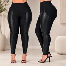 Calça Feminina Legging Montaria Plus Size Flanelada Detalhe Em Cirre Cintura Alta