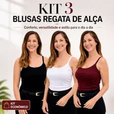 Kit 3 Blusa Feminina Regata De Alça Canelada Básica Com Bojo Tendência Verão