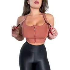Top Esportivo Alta Sustentação Ajustavel Ziper Frontal Jump Corrida Academia Fitness