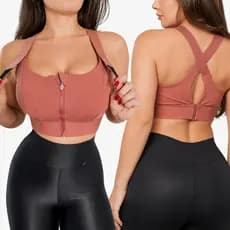Top Fitness Esportivo Feminino Alta Sustentação Ajustável Jump Zíper Frontal