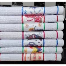 Kit 07 Panos de Prato Atoalhados com Alta Absorção - Estampa Dias da Semana e Barra de Etamine