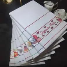 Kit 14 ou 7 Pano de Prato Atoalhado  100% Algodão 45x70cm Barra p/Bordar Estampado Dias da Semana