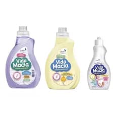 Kit Vida Macia Lava Roupas 1l + Amaciante 1l + Tira Manchas 500ml