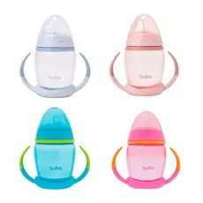 Copo de Treinamento para Bebê com Alça Removível 250 ml Azul/Rosa Bico Silicone Buba