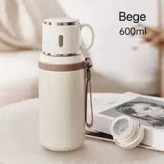 Garrafa Térmica Inox Portátil com Alça Copo para Bebidas Quentes e Frias