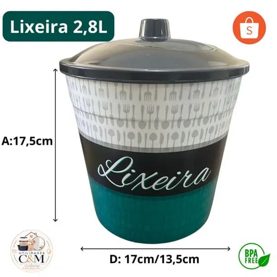 Lixeira de Pia Cozinha 2,8L com Tampa Plástica Lixeira para Bancada Compacta Redonda Multiuso