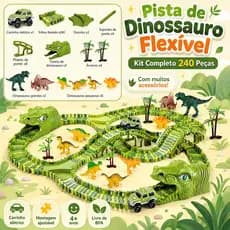 Circuito Jurássico Infantil 240 Peças Pista Ajustável com Carrinho Elétrico e Dinossauros 4+