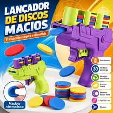 Brinquedo Infantil Lançador de Discos Macios com 27 Discos de Espuma Reutilizáveis Jogo de Mira