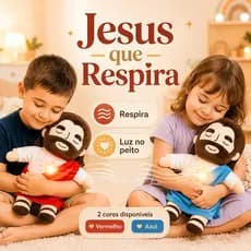 Boneco de Jesus que Respira Pelúcia 38cm com Luz no Coração Presente Infantil Fé e Proteção