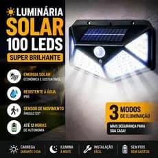 Luminária Solar LED Externa 100 LEDs com Sensor de Movimento IP65 para Jardim Quintal e Garagem