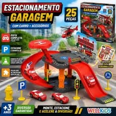 Pista de Carrinhos Infantil Garagem Estacionamento 25 Peças Brinquedo Educativo com Acessórios