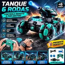 Tanque RC 6 Rodas Infantil Controle Remoto Gestos 360° Luz LED Disparo Água Brinquedo Menino