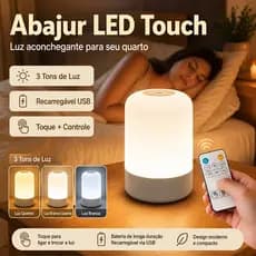 Abajur de Mesa LED Touch com Controle Remoto Recarregável USB 3 Tons de Luz