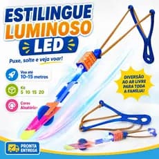 Kit 20 Estilingue LED Avatar Voador Foguete Helicóptero Luminoso Infantil