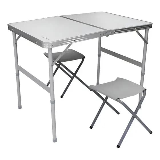 Mesa Dobrável Tipo Maleta Com 2 Banquetas Portátil Alumínio Camping Praia Piquenique Compacta