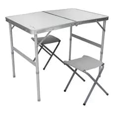 Mesa Dobrável Tipo Maleta Com 2 Banquetas Portátil Alumínio Camping Praia Piquenique Compacta