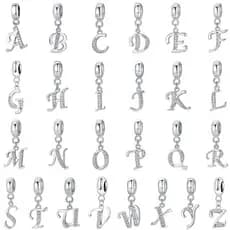 Berloque Carta 925 Silver Charm 26 Carta Bracelete Pingente Diamante Charme
