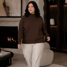 Blusa de Tricô Feminina Plus Size Gola Alta | Tricô Modal Confortável | Blusa Elegante Feminina | Moda Inverno Feminina