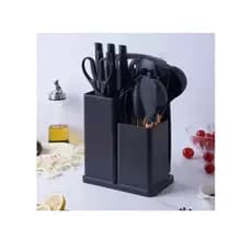 Conjunto 19 Peças Utensílios Cozinha Silicone Preto