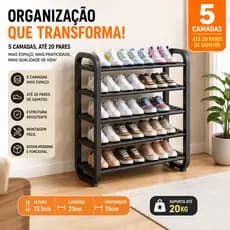 Sapateira multifuncional de 5 níveis - Prateleira de armazenamento para sapatos com 75 cm de largura
