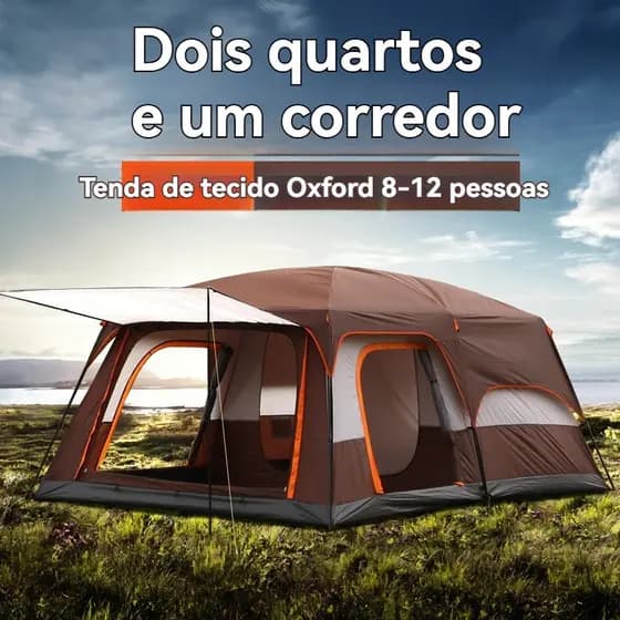 Barraca Camping Acampamento Luxe 10-16 Pessoas Tenda Familiar Grande Varanda 430x320x200cm