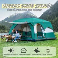 Barraca Camping Acampamento Luxe 12-16 Pessoas Tenda Familiar Grande Varanda 420x305x200cm