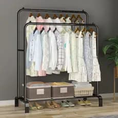 Arara de Roupas com Sapateira e Cabideiro–Ferro Resistente, Organizador Multiuso Estendal Para Secar Colchas