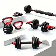 Kit 6 Em 1 Musculação 15kg Halteres Anilhas Barras Kettlebell Ajustáveis Academia Treino em Casa