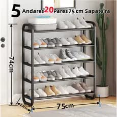 Sapateira versátil de 75 cm - Perfeita para 20 pares de sapatos com 5 prateleiras de armazenamento.