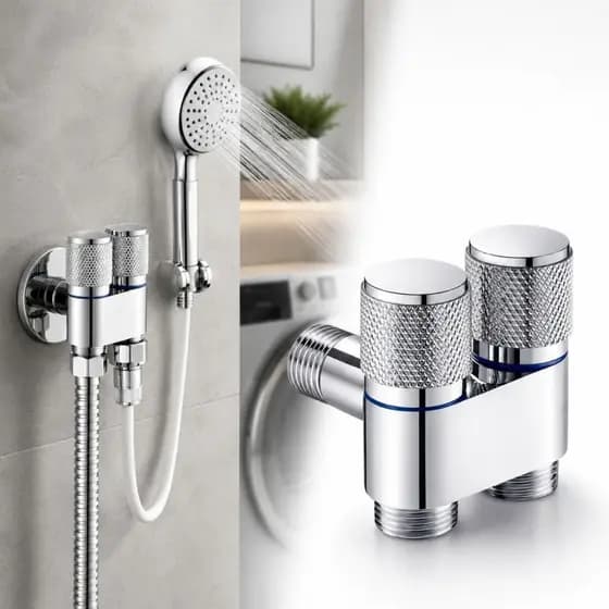 Registro Valvula De Controle Duplo Torneira Saida De Agua Prata Cromado Ducha Maquina Banheiro